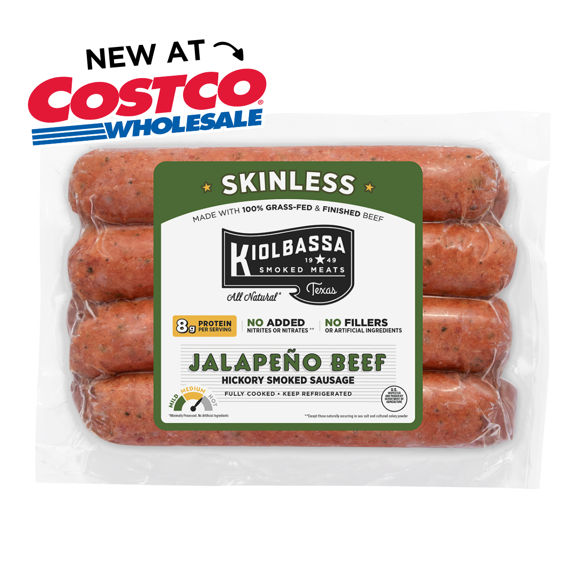 100% Grass-Fed & Finished Jalapeño Beef Hickory Smoked Sausage